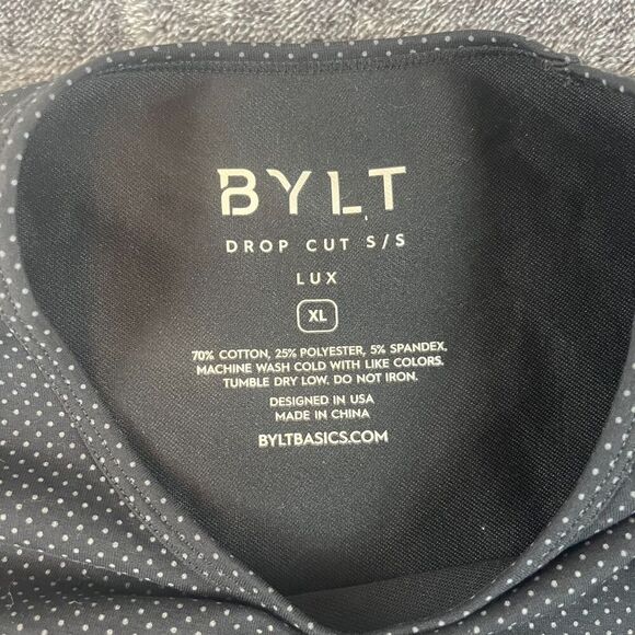 BYLT Drop Cut Shirt S/S Lux Polka Dot Black Sz XL Short Sleeve Performance Golf - Picture 5 of 10